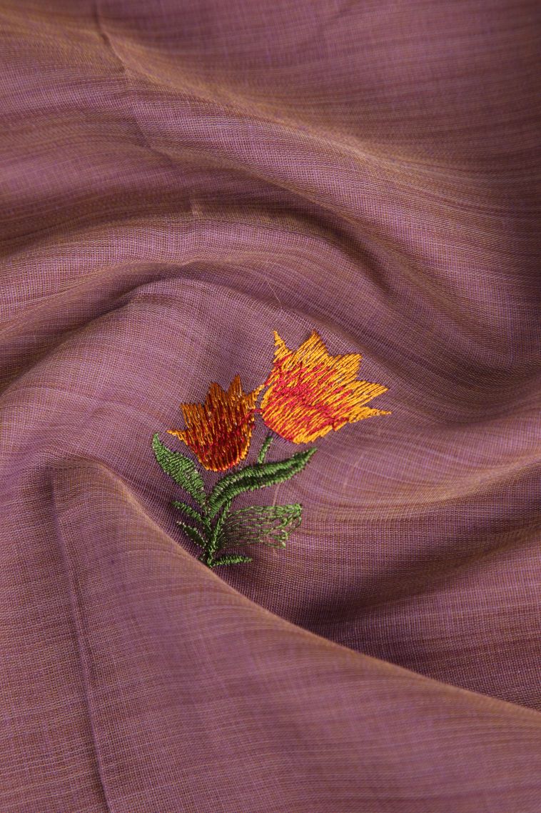 Heather Purple Chanderi Cotton Sarees Gold Zari with Floral Puttas Embroidary view 4