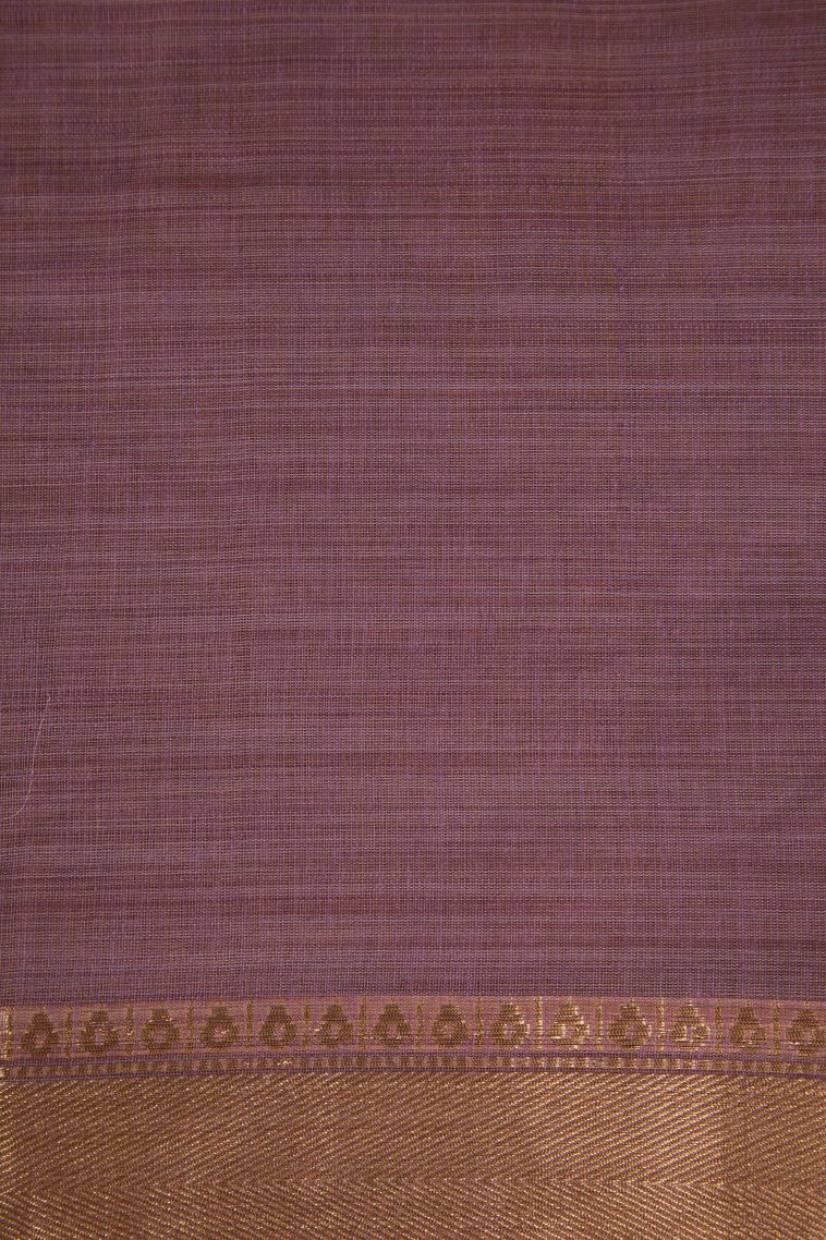 Heather Purple Chanderi Cotton Sarees Gold Zari with Floral Puttas Embroidary view 3