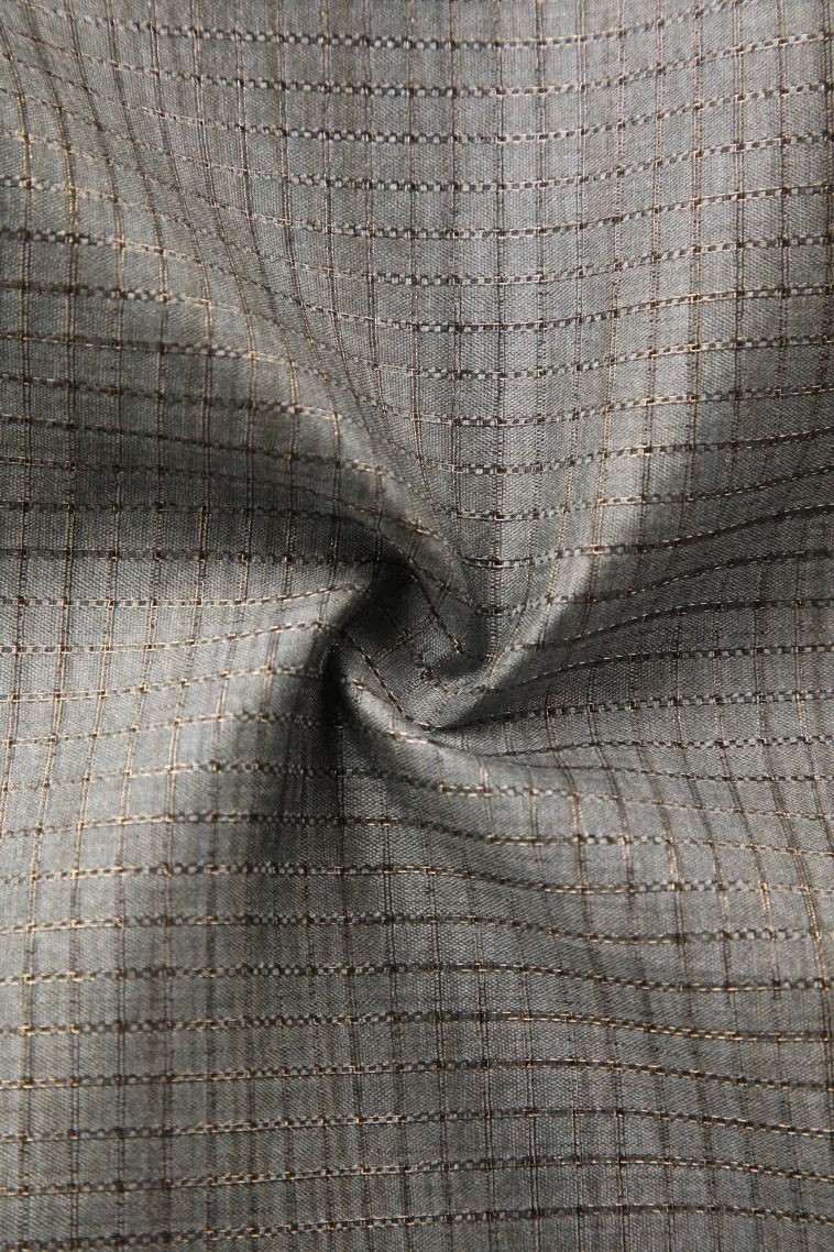 Gray Black Tussar Saree Without Zari With Birds Mottif view 4