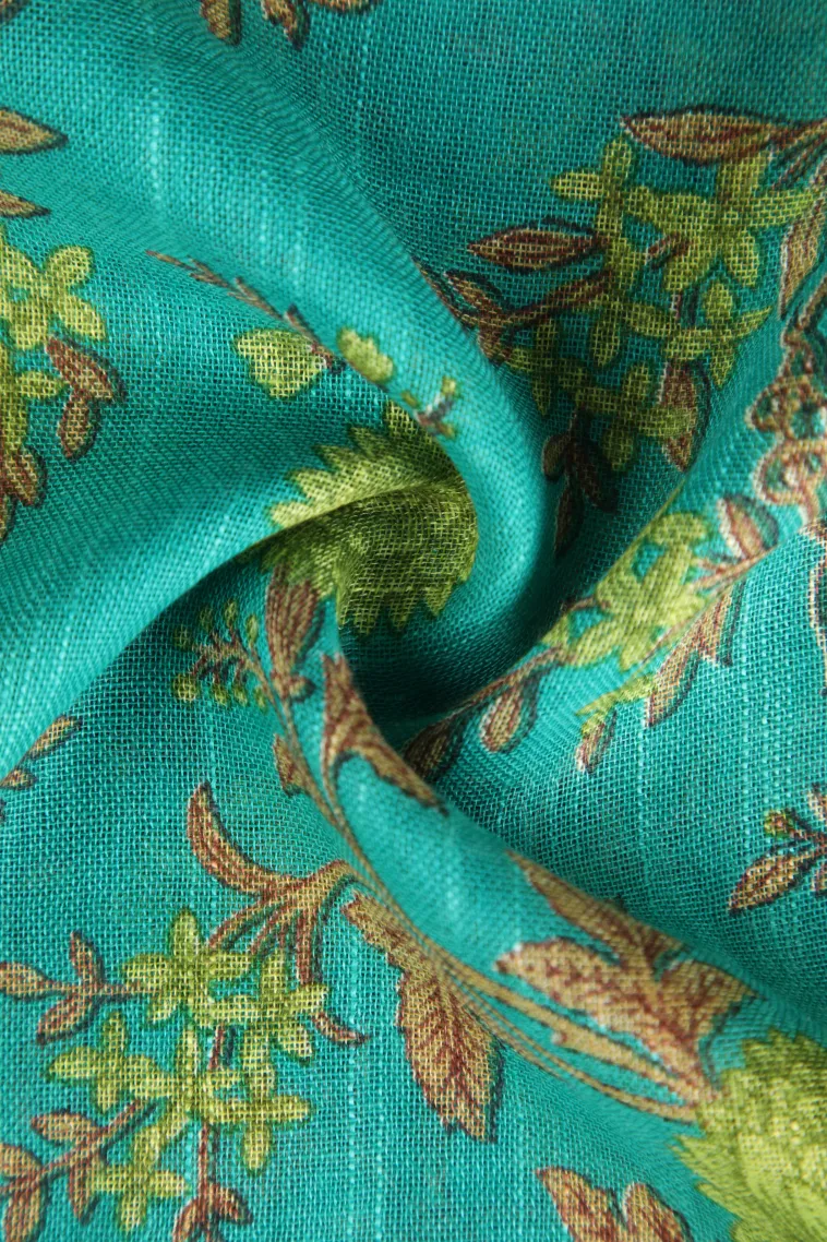 Sky Blue Linen Saree with Silver Zari Floral Patterns view 4