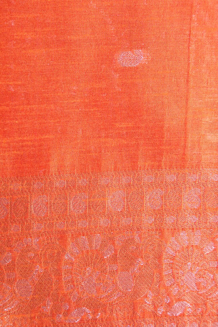 Carrot Orange Raw Silk Sarees with Copper Zari Puttas view 3