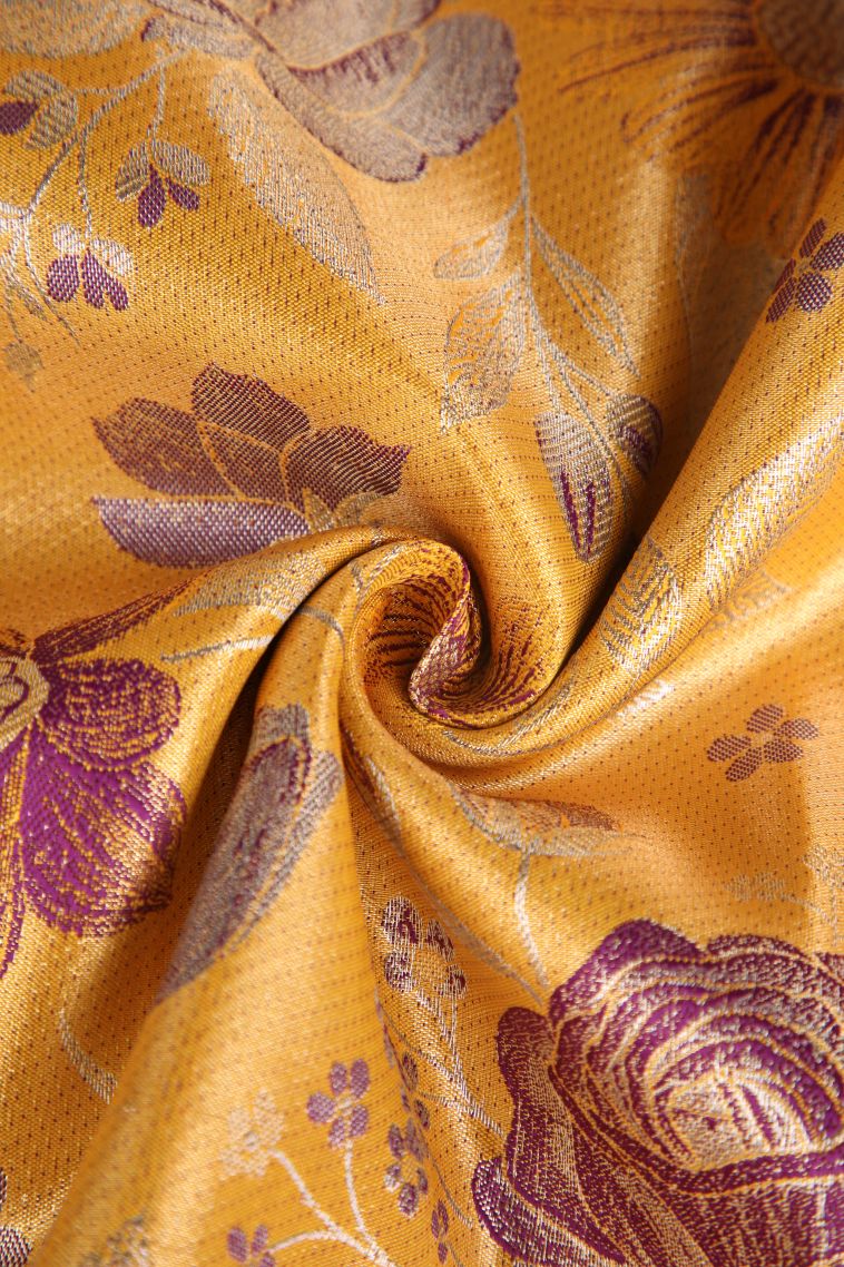 Lemon Yellow Apoorva Silk Sarees with Copper Zari Floral Patterns view 4