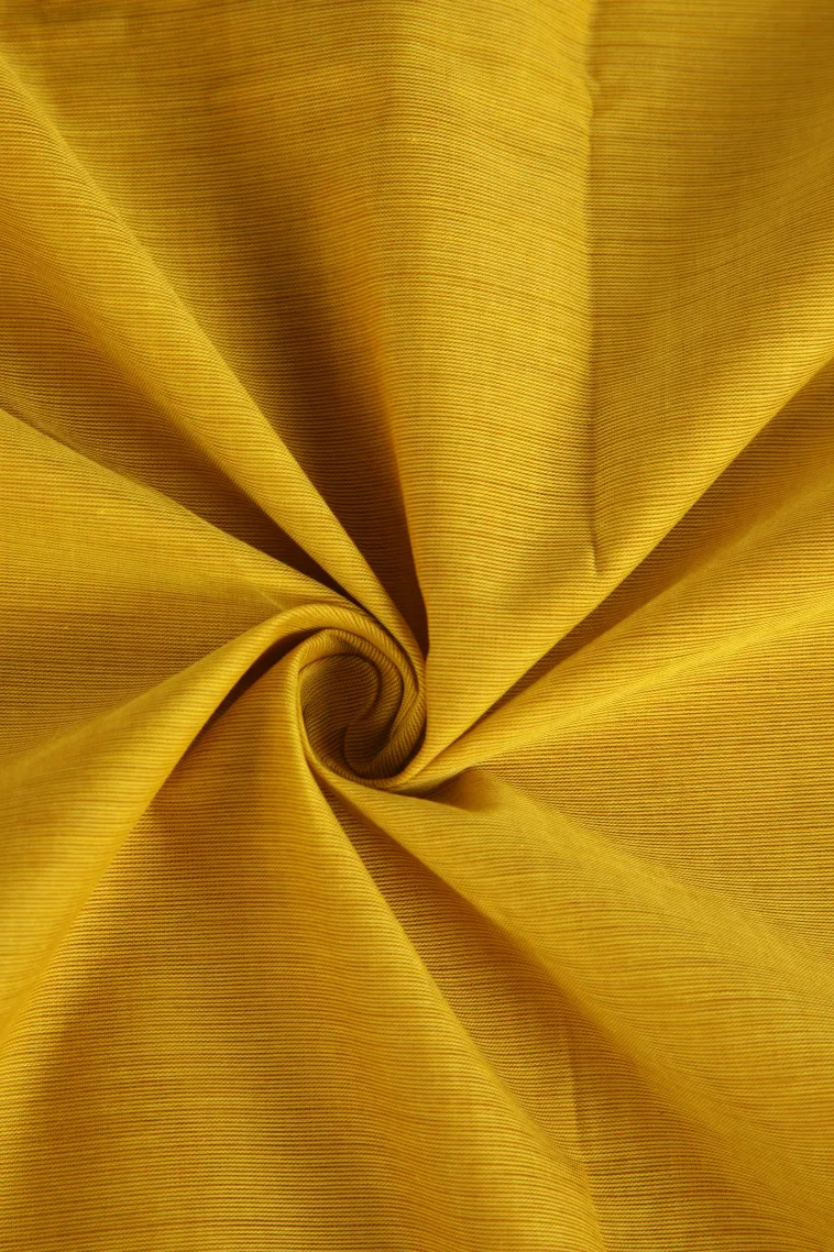 Lemon Yellow Chettinad Cotton Sarees with Gold Zari Plain view 4