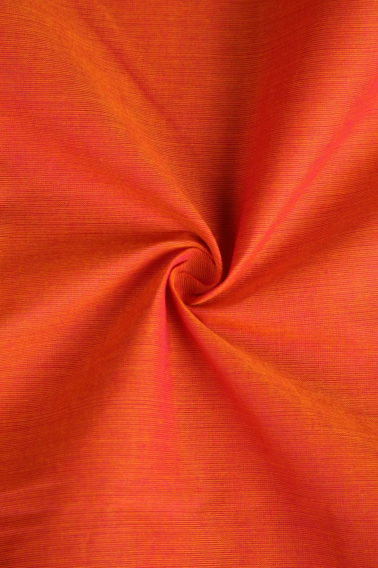 Fire Orange Chettinad Cotton Sarees with Gold Zari Plain view 4