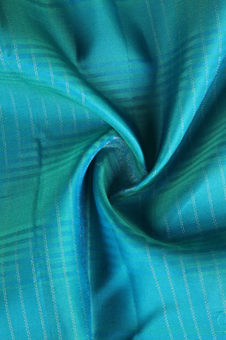 Sky Blue Soft Silk Saree with Silver Zari Checks And Animal view 4
