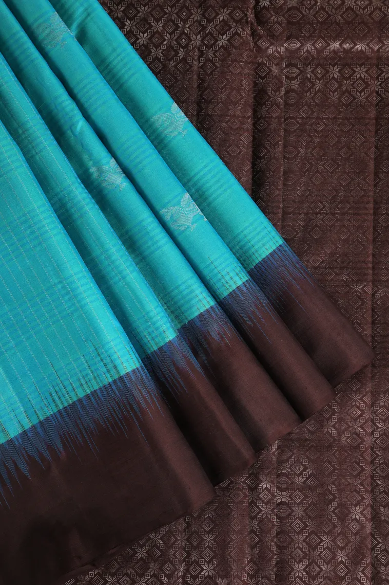 Sky Blue Soft Silk Saree with Silver Zari Checks And Animal