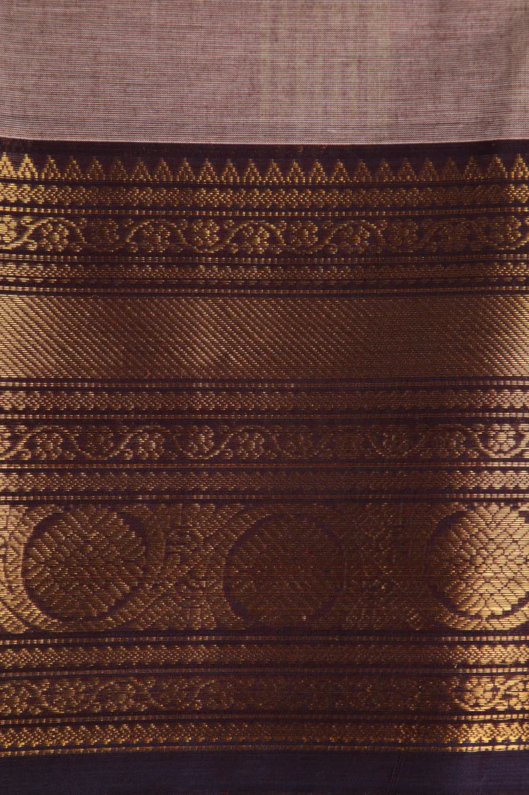 Tortilla Brown Chettinad Cotton Sarees with Gold Zari Plain view 3