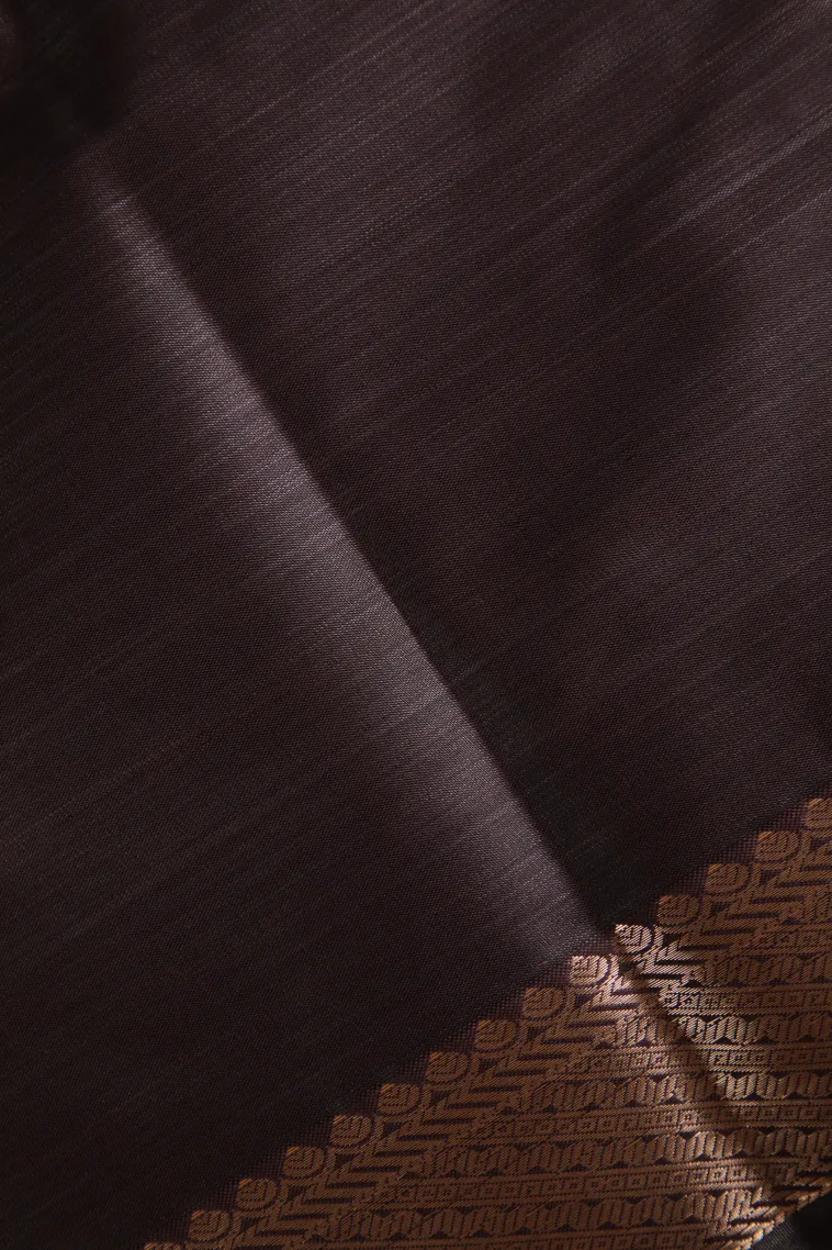 Chocolate Brown Soft Silk Sarees with Bronze Zari Floral Patterns view 3