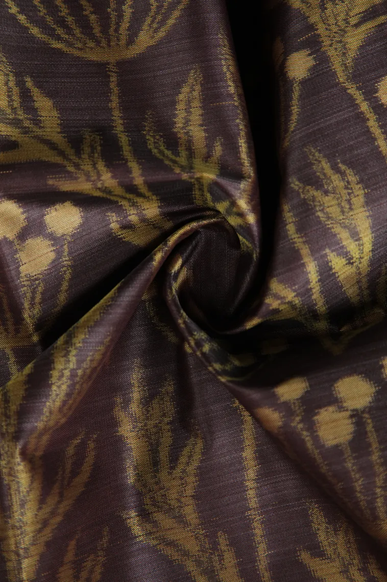 Chocolate Brown Soft Silk Sarees with Bronze Zari Floral Patterns view 4