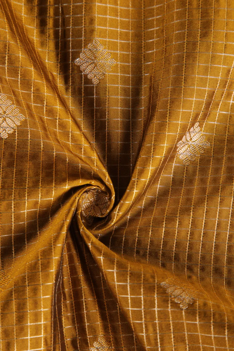 Gold Apoorva Silk Sarees with Silver Zari Checks And Puttas view 4