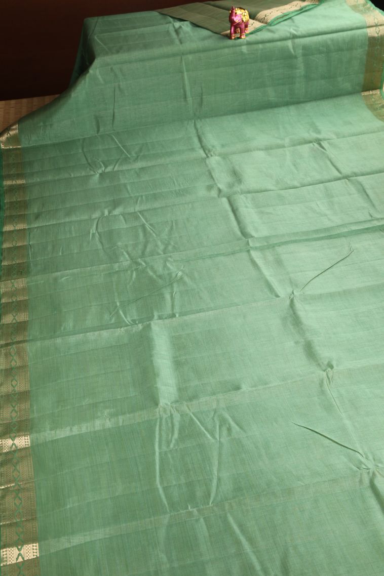 Sage Green Raw Silk Sarees Gold Zari with Plain view 2
