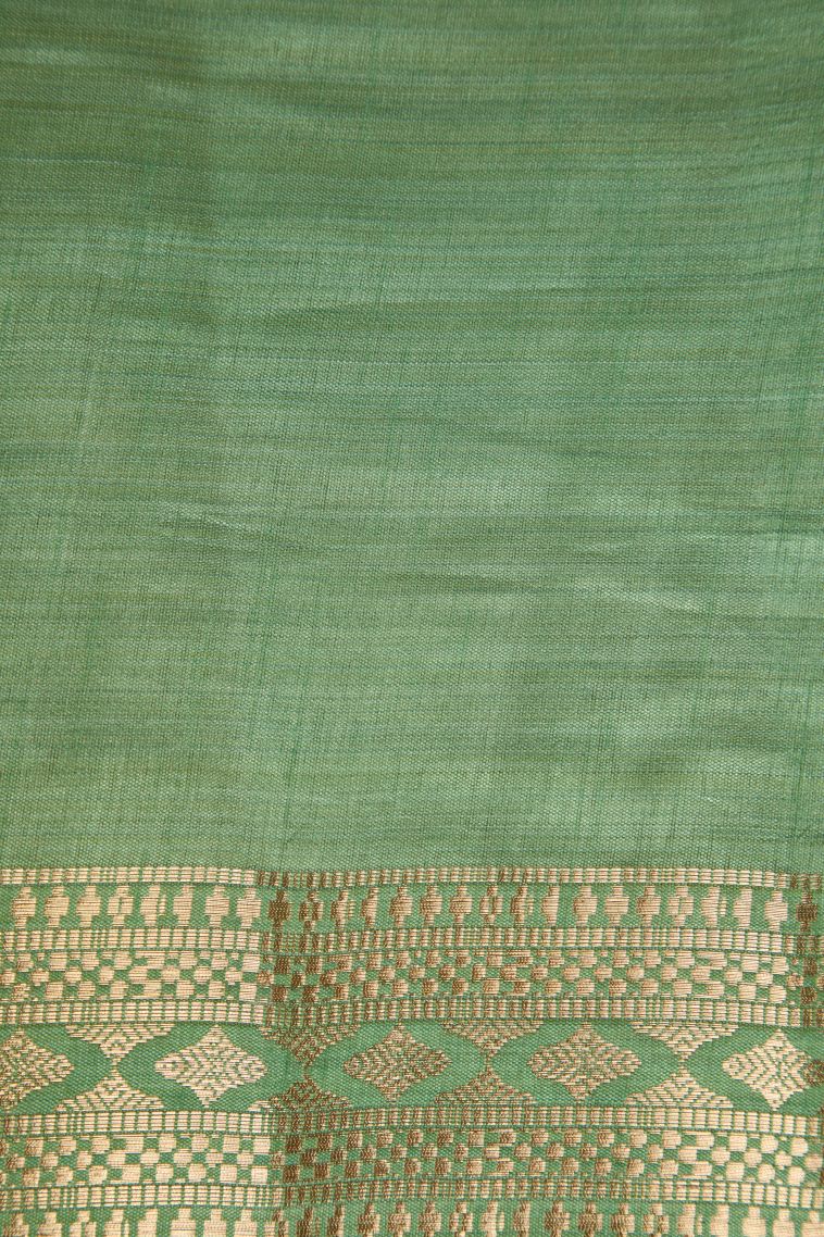 Sage Green Raw Silk Sarees Gold Zari with Plain view 3