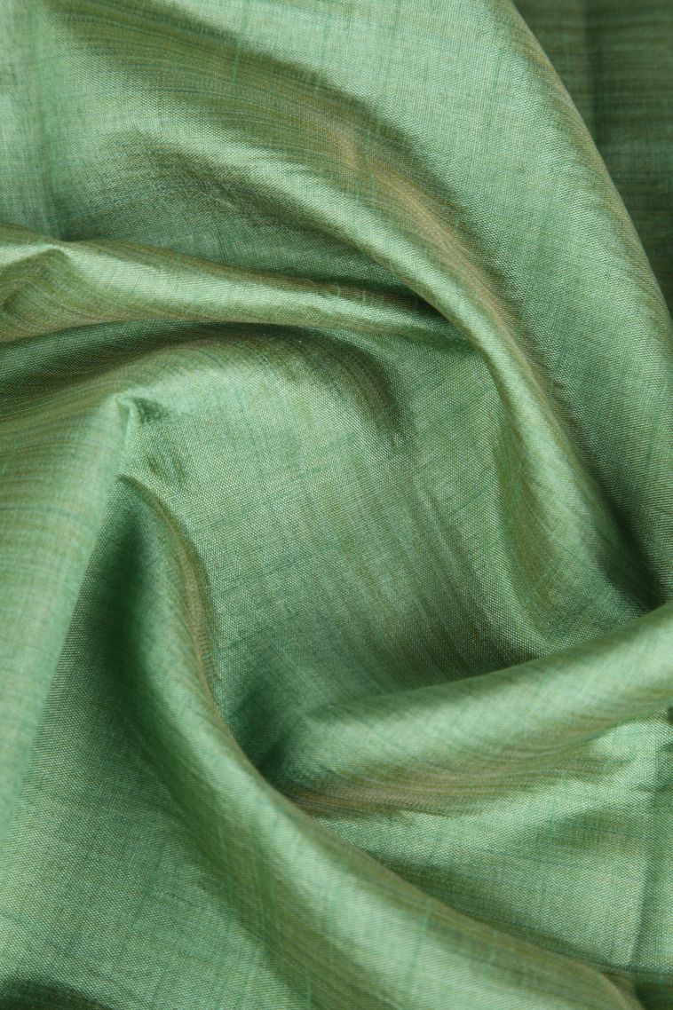 Sage Green Raw Silk Sarees Gold Zari with Plain view 4