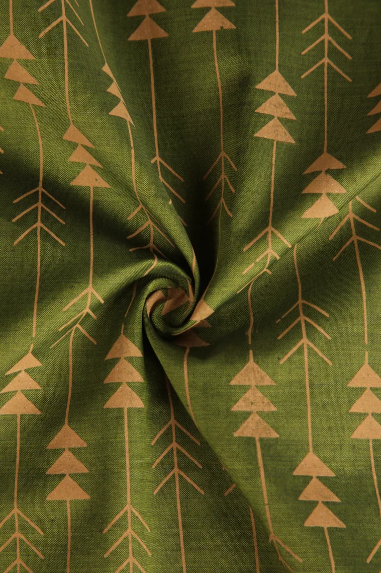Pickle Green Poly Cotton Sarees Without Zari With Geometric Shapes view 4