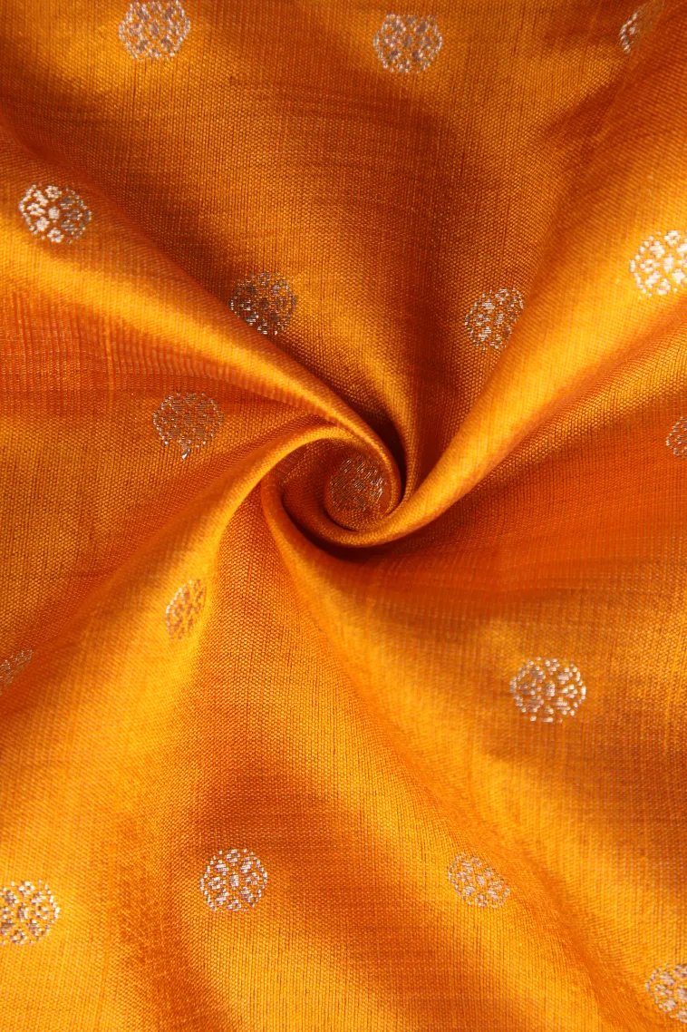 Lemon Yellow Raw Silk Sarees with Antic Zari Puttas view 4