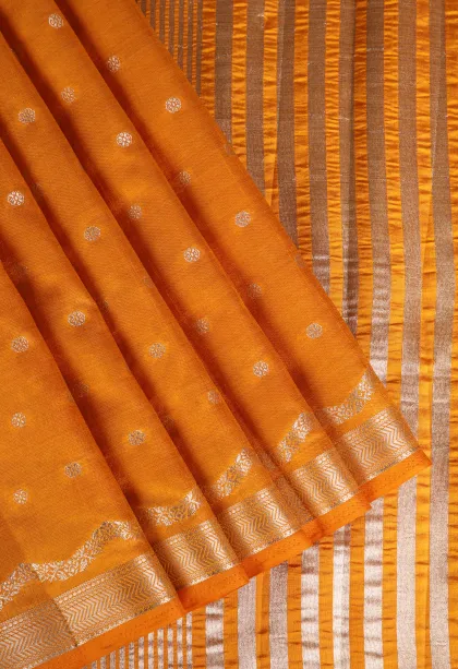 Lemon Yellow Raw Silk Sarees with Antic Zari Puttas
