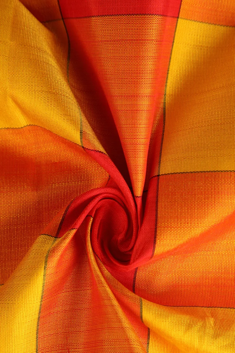 Lemon Yellow Kanchipuram Silk Sarees with Gold Zari Checks view 4