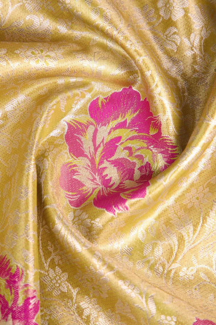 Macaroon Yellow Apoorva Silk Sarees Silver Zari with Floral Patterns view 4