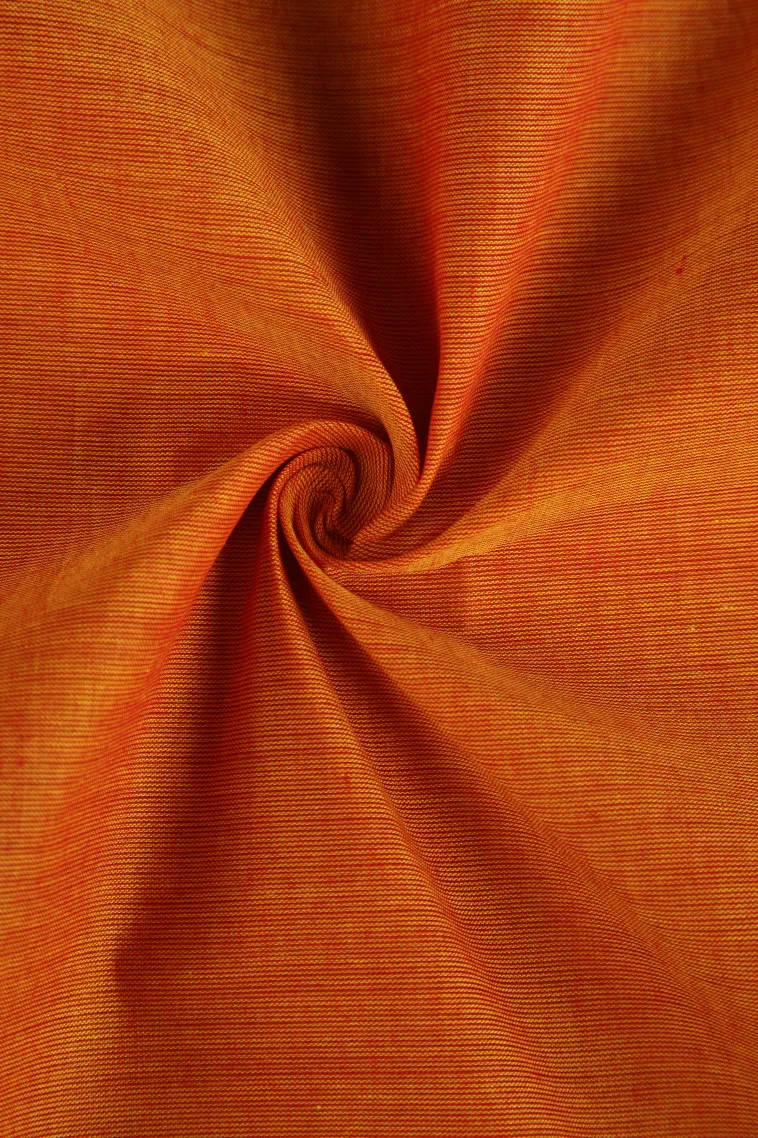 Fire Orange Chettinad Cotton Sarees with Gold Zari Plain view 4