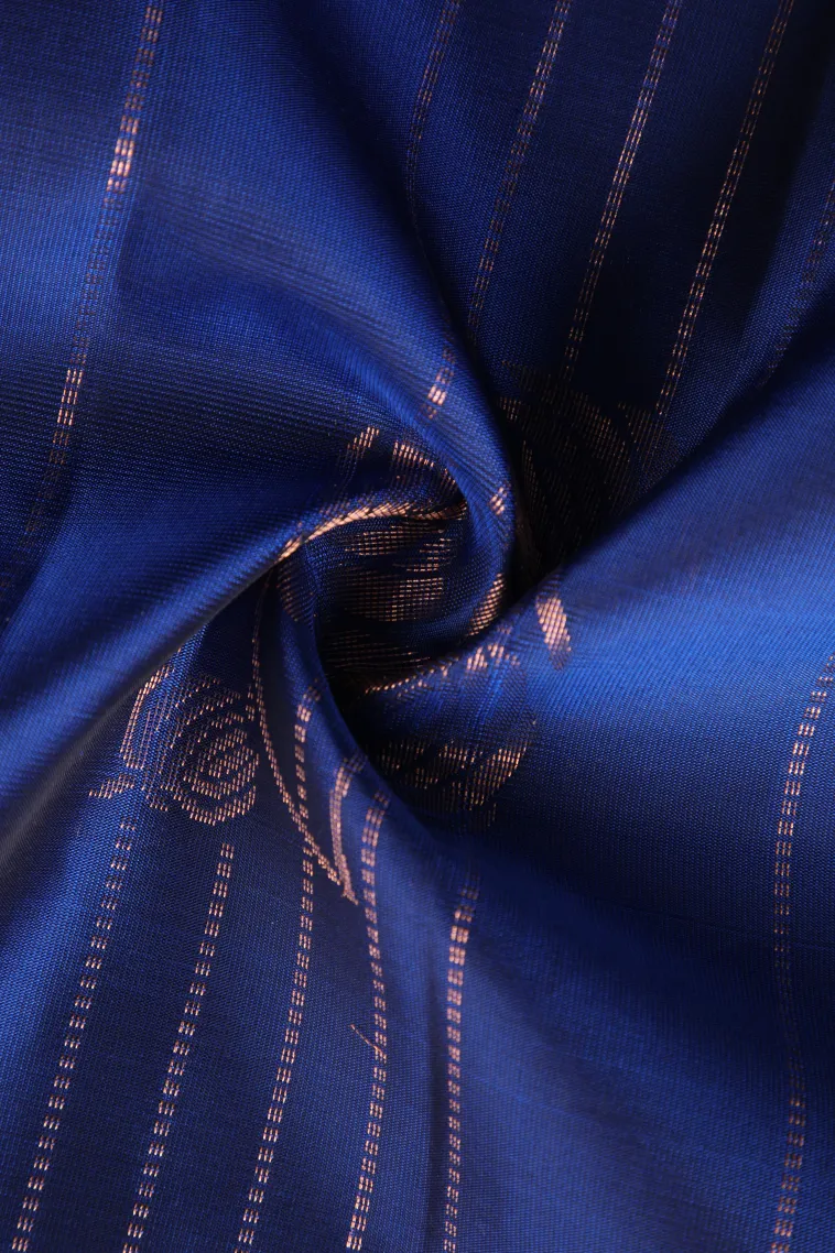 Azure Blue Soft Silk Saree with Copper Zari Straipes And Puttas view 4