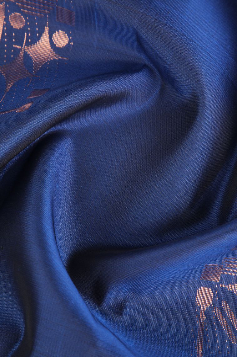 Berry Blue Soft Silk Saree Copper Zari with Geometric Shapes view 4