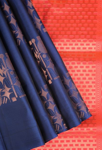 Berry Blue Soft Silk Saree Copper Zari with Geometric Shapes