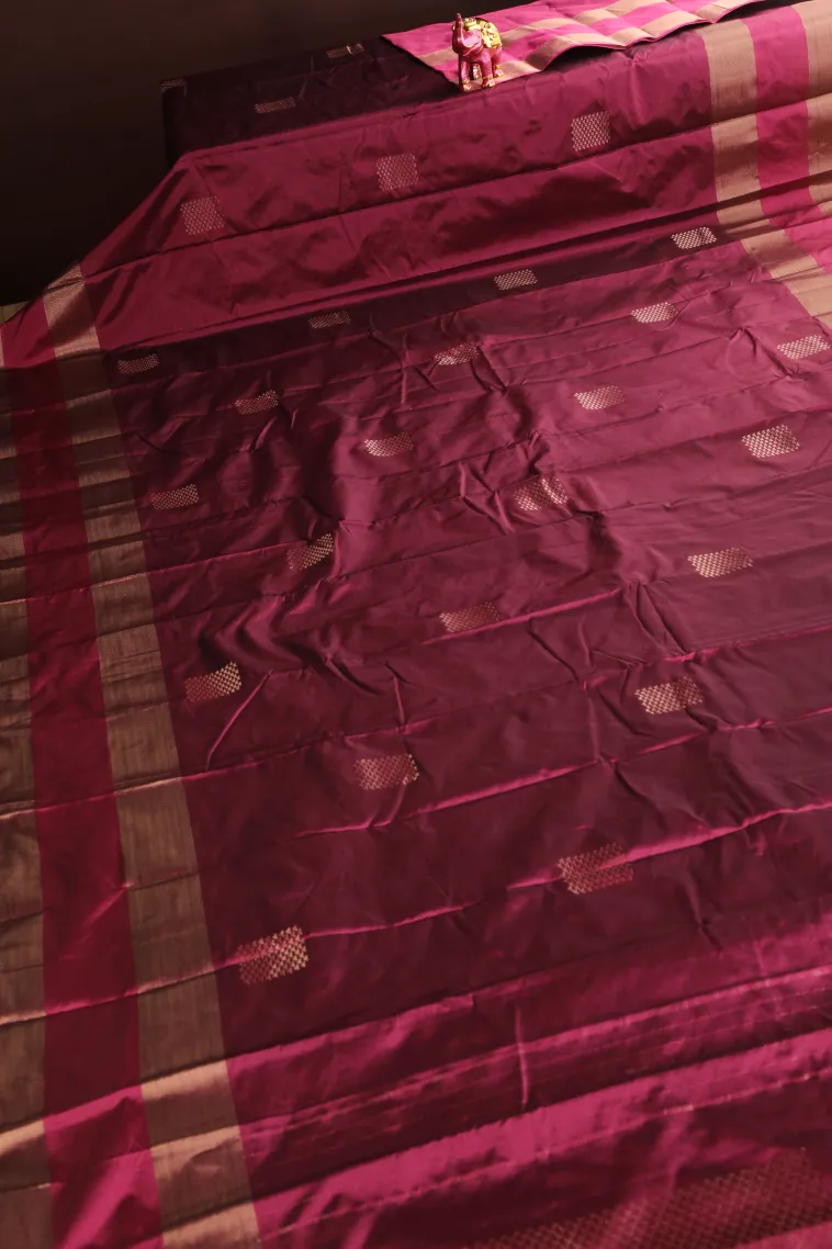Magenta Pink Arani Silk Sarees with Gold Zari Puttas view 2