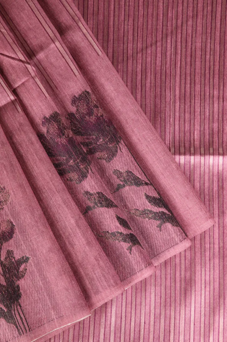 Rouge Pink Tussar Saree Without Zari With Stripes