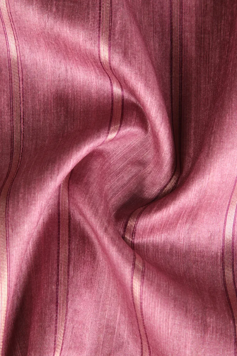 Rouge Pink Tussar Saree Without Zari With Stripes view 4