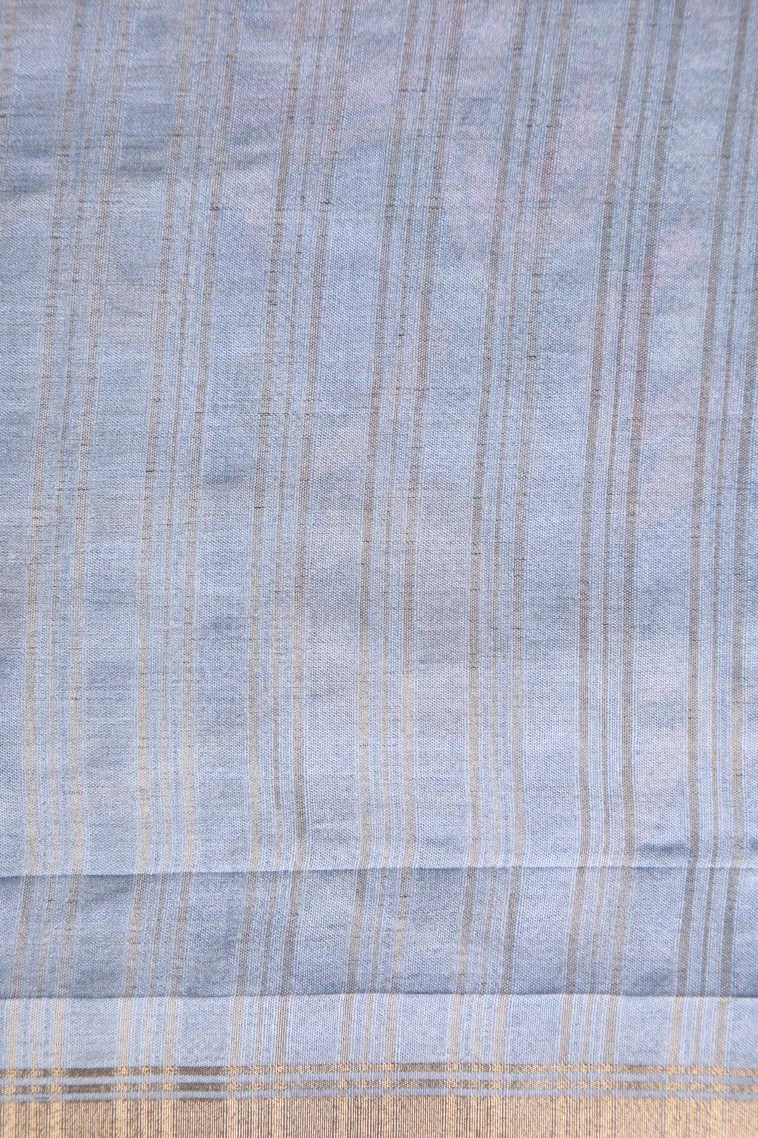 Stone Blue Jute Sarees Without Zari With Floral Patterns view 3