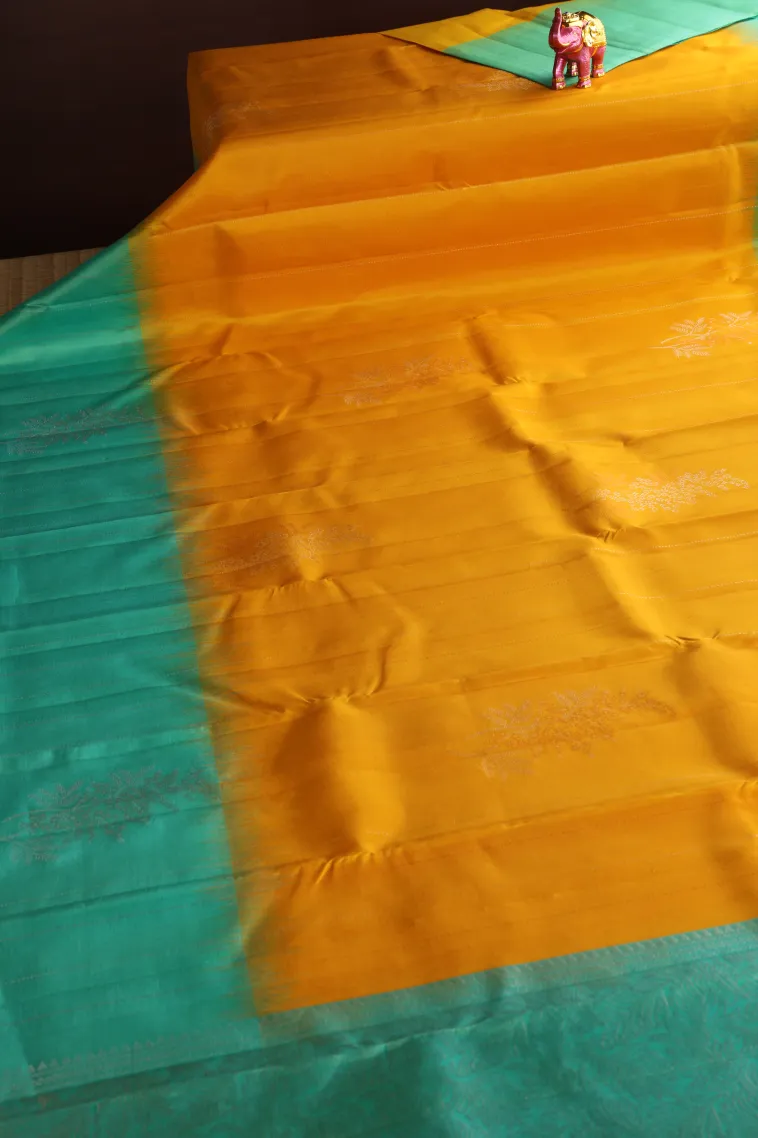 Lemon Yellow Soft Silk Saree with Silver Zari Straipes And Puttas view 2