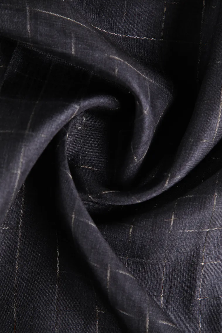 Asphalt Black Raw Silk Sarees Without Zari With Checks view 4