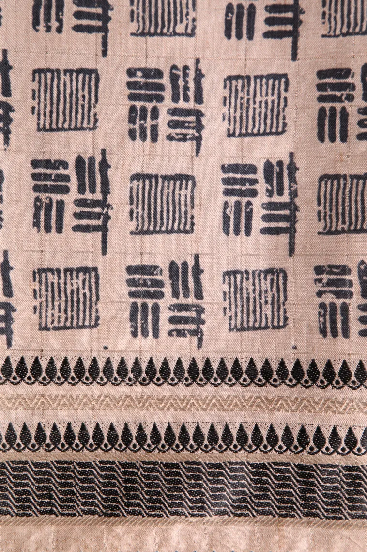 Asphalt Black Raw Silk Sarees Without Zari With Checks view 3