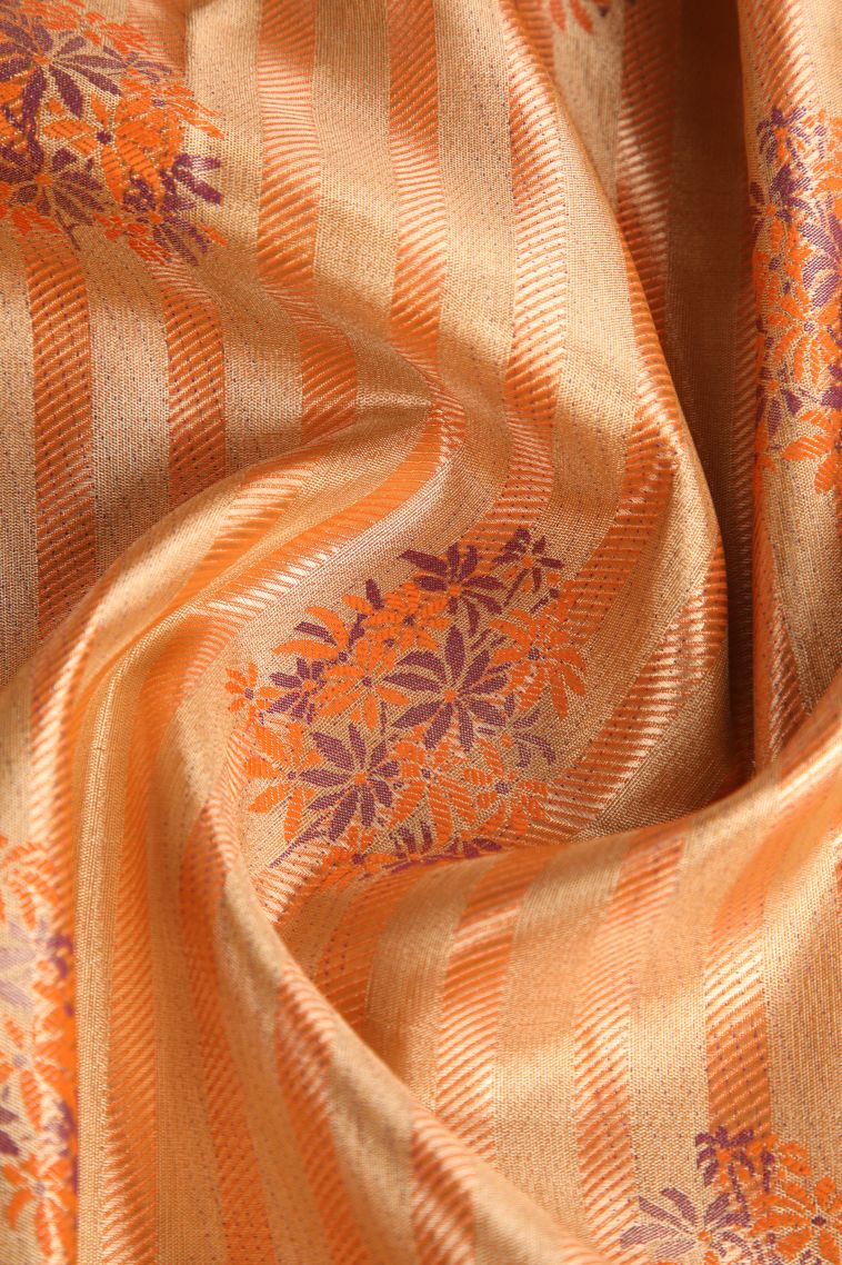 Carrot Orange Apoorva Silk Sarees with Copper Zari Floral Patterns view 4