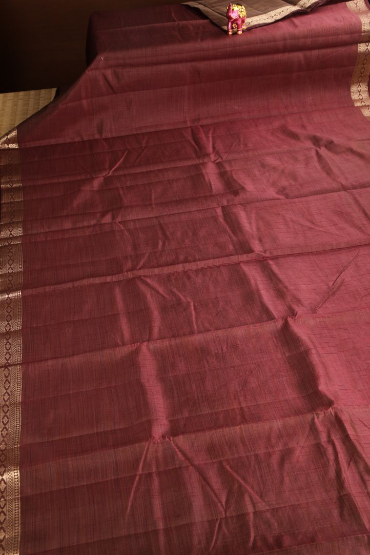 Cinnamon Brown Raw Silk Sarees Gold Zari with Plain view 2