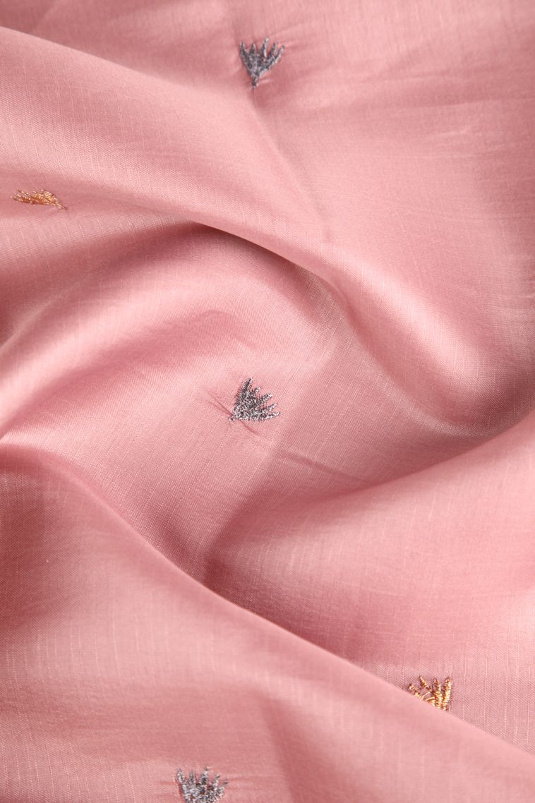 Salmon Pink Raw Silk Sarees Without Zari with Floral Puttas Embroidary view 4