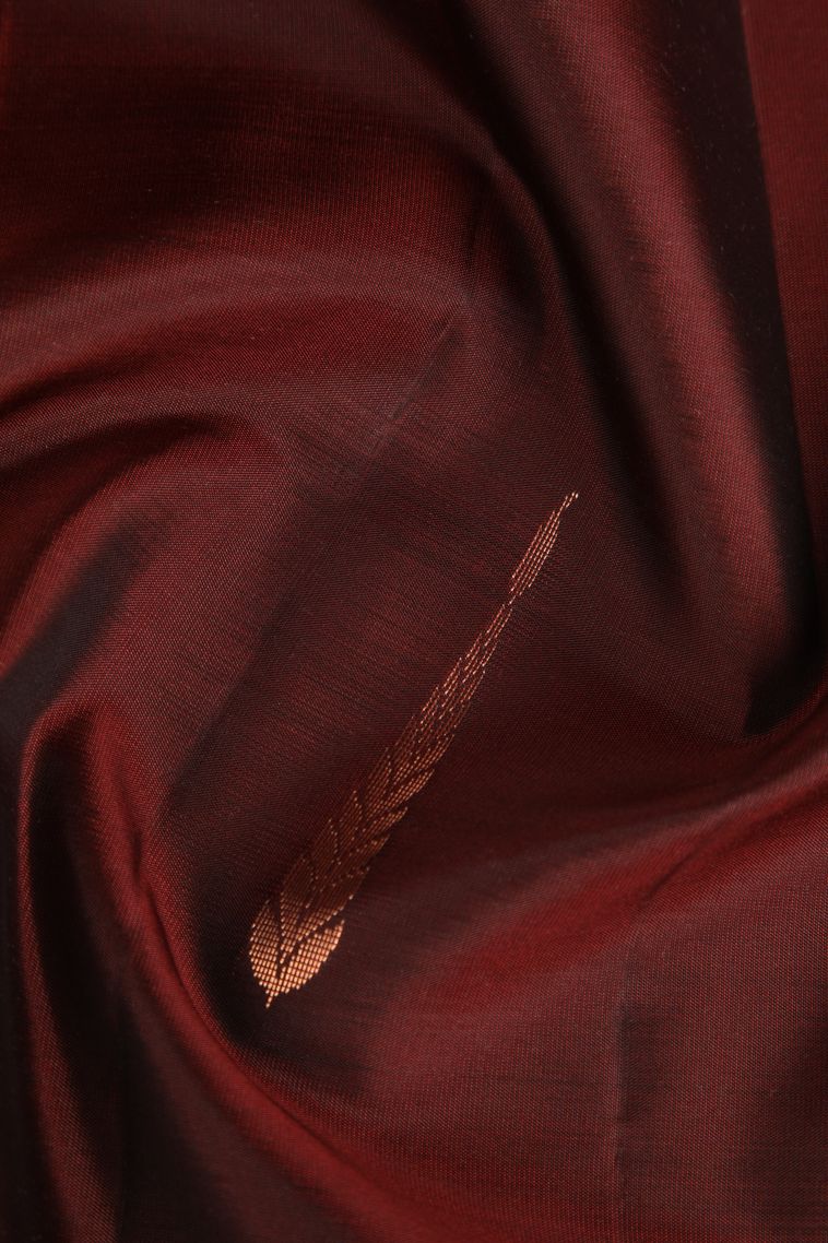 Mahome Red Soft Silk Saree Copper Zari with Floral Puttas view 4