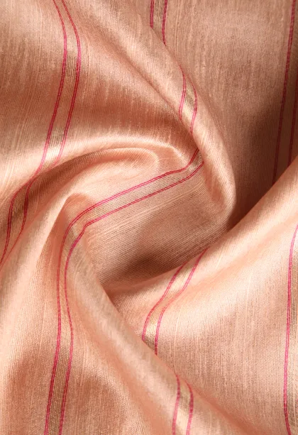 Salmon Pink Tussar Saree Without Zari With Stripes