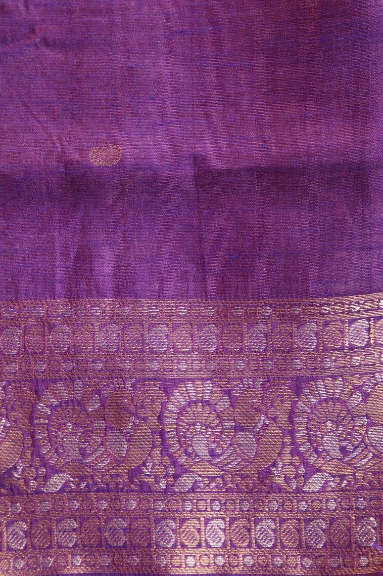Magenta Purple Raw Silk Sarees with Gold And Silver Zari Puttas view 3