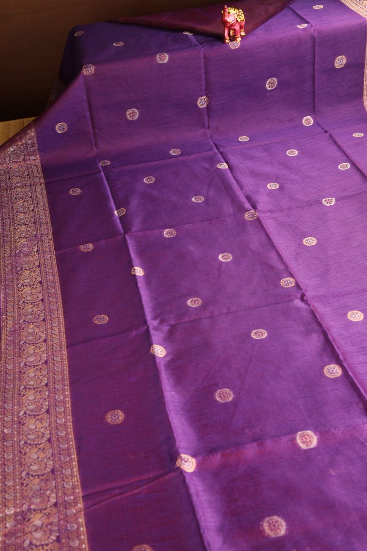 Magenta Purple Raw Silk Sarees with Gold And Silver Zari Puttas view 2