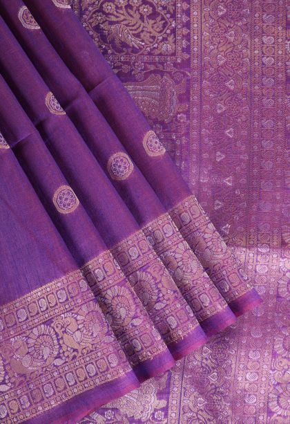 Magenta Purple Raw Silk Sarees with Gold And Silver Zari Puttas
