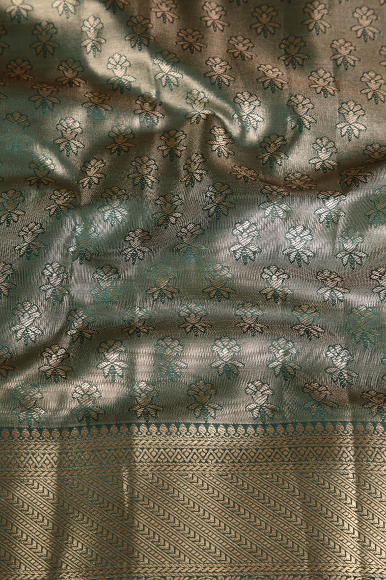 Salmon Pink Apoorva Silk Sarees Gold And Silver Zari with Birds And Floral Pattern view 3