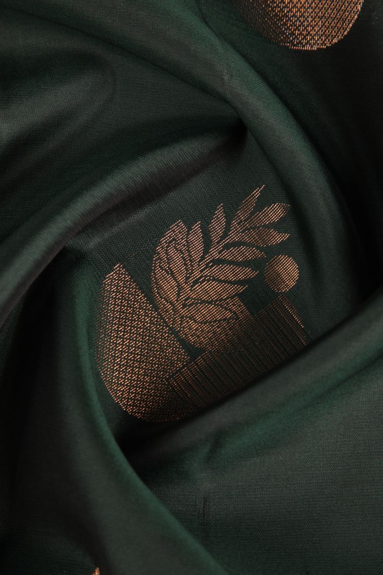 Bottle Green Soft Silk Saree Copper Zari with Floral Patterns view 4