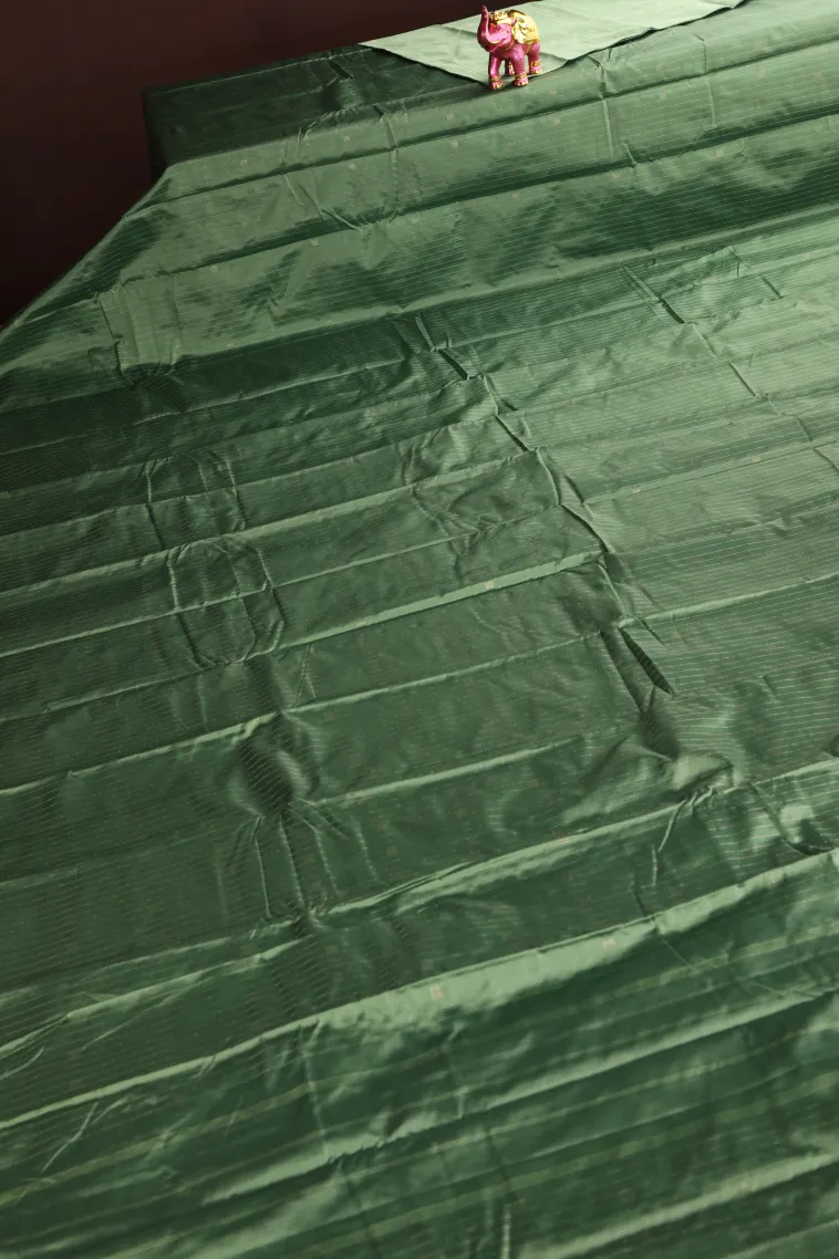 Seaweed Green Arani Silk Sarees with Gold Zari Straipes And Puttas view 2