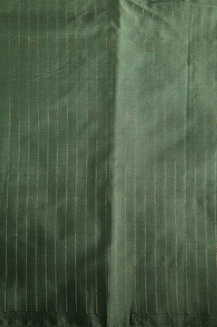 Seaweed Green Arani Silk Sarees with Gold Zari Straipes And Puttas view 3
