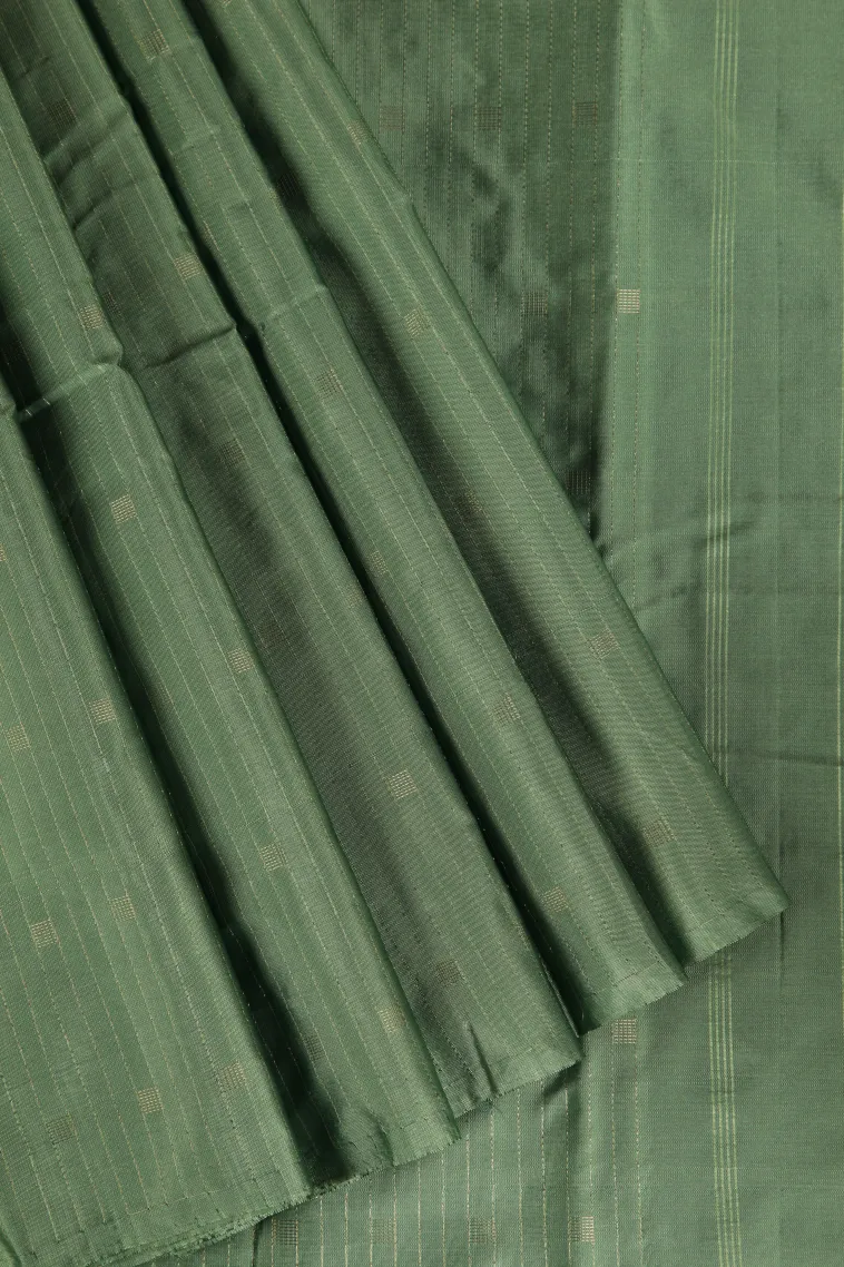 Seaweed Green Arani Silk Sarees with Gold Zari Straipes And Puttas view 1