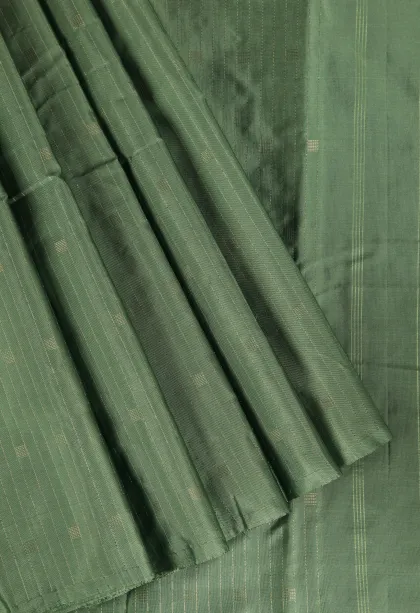 Seaweed Green Arani Silk Sarees with Gold Zari Straipes And Puttas