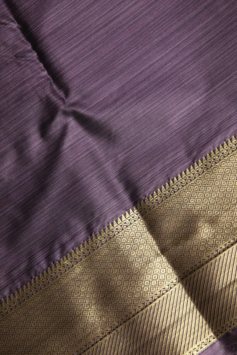 Grape Purple Soft Silk Sarees with Bronze Zari Floral Patterns view 3
