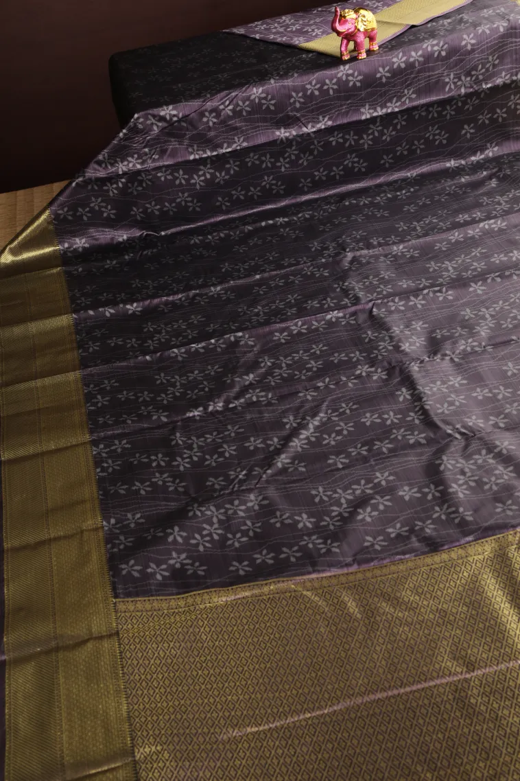 Grape Purple Soft Silk Sarees with Bronze Zari Floral Patterns view 2