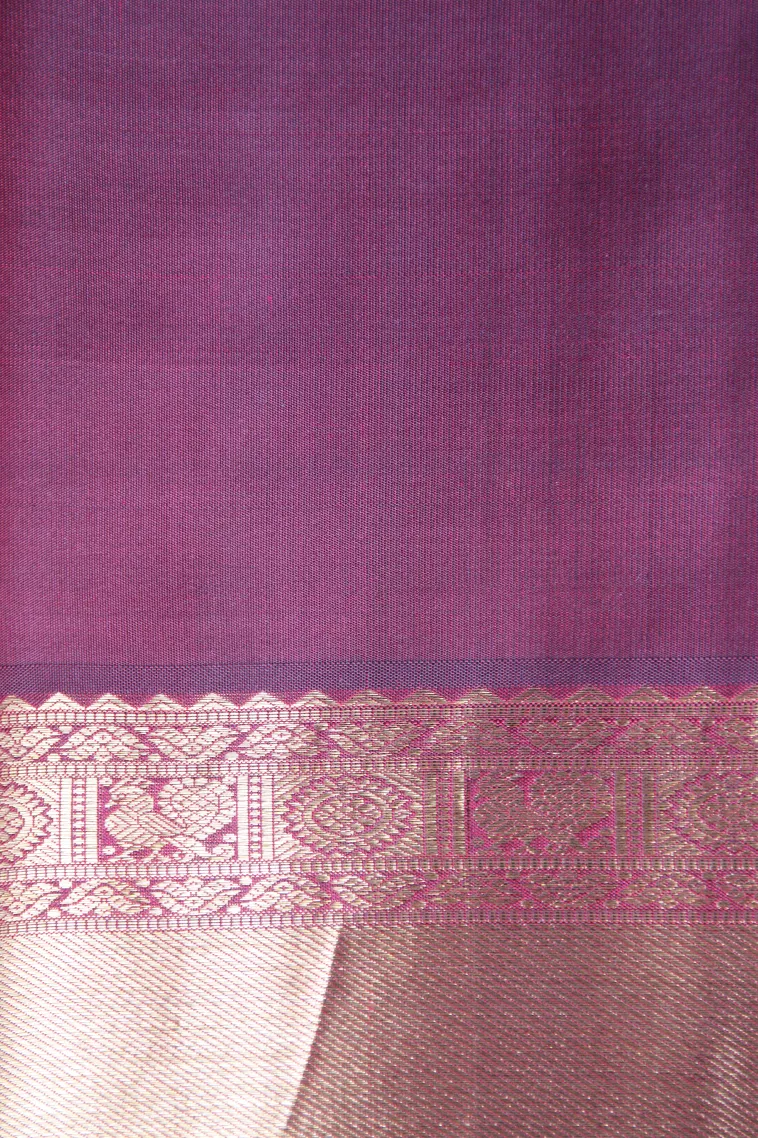 Plum Purple Kanchipuram Silk Sarees with Gold Zari Floral Patterns view 3
